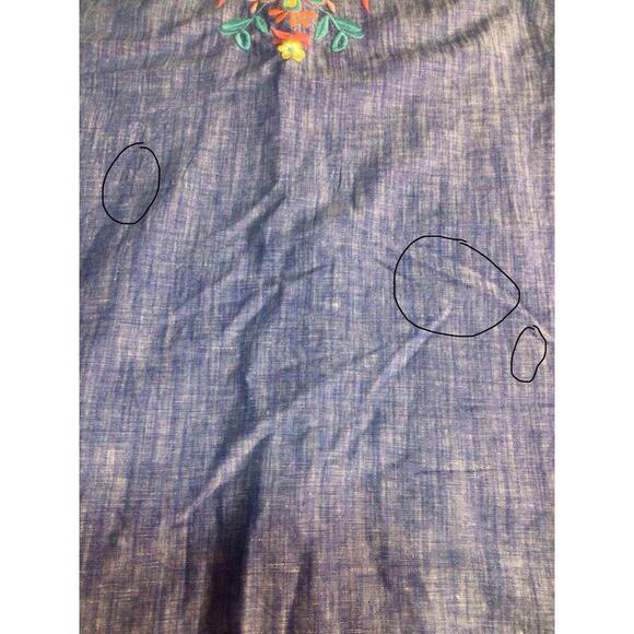 Talbots Embroidered Floral Linen Shift Dress Women 8 Blue Boho Retro Cottagecore - Picture 9 of 10